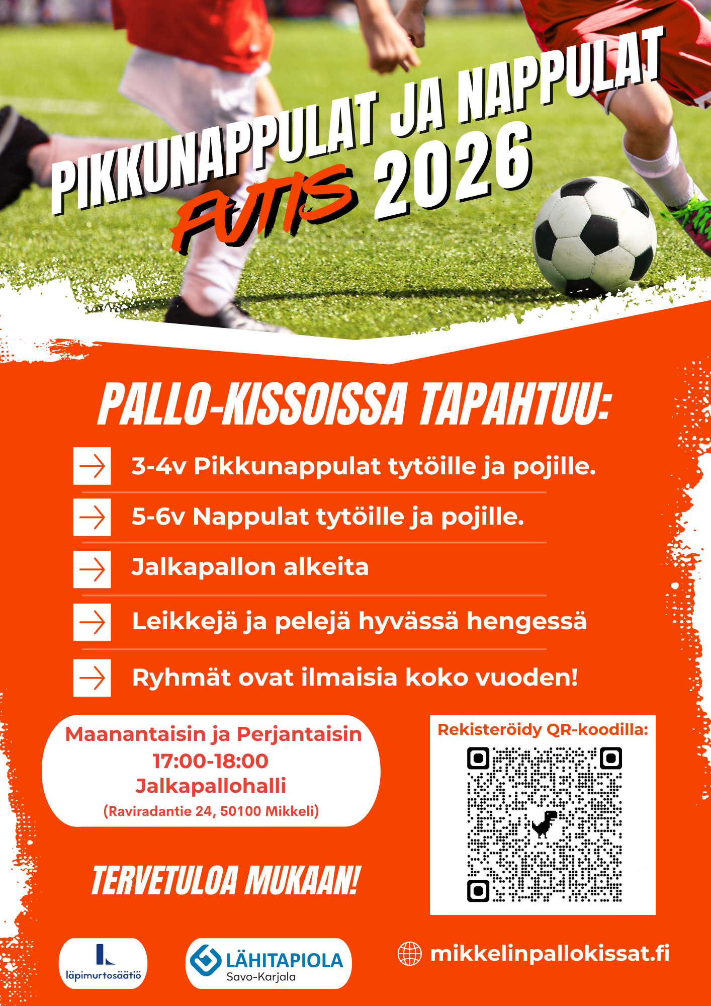 MiPK Pikkunappulat on seuran nuorin ryhmä, jossa harjoittelee alle 3-4 vuotiaat. Mikkelin Pallo-Kissojen Nappulat on tarkoitettu 5–6-vuotiaille lapsille. Ryhmissä tutustutaan jalkapalloon erilaisten leikkien ja pelien kautta. Aiempi harrastustausta ei ole tarpeen – reipas ja iloinen mieli riittää! Tavoitteena on oppia pelitaitojen lisäksi toimimaan yhdessä, huomioimaan muut sekä harjoitella arjen tärkeitä taitoja hauskalla ja turvallisella tavalla. Näin jalkapalloharrastus Mikkelissä alkaa mahdollisimman lempeästi.